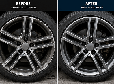Alloy wheel refurbishment before and after