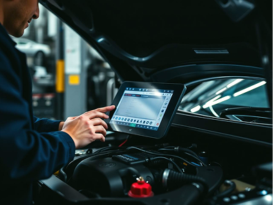 Technician inspecting a vehicle